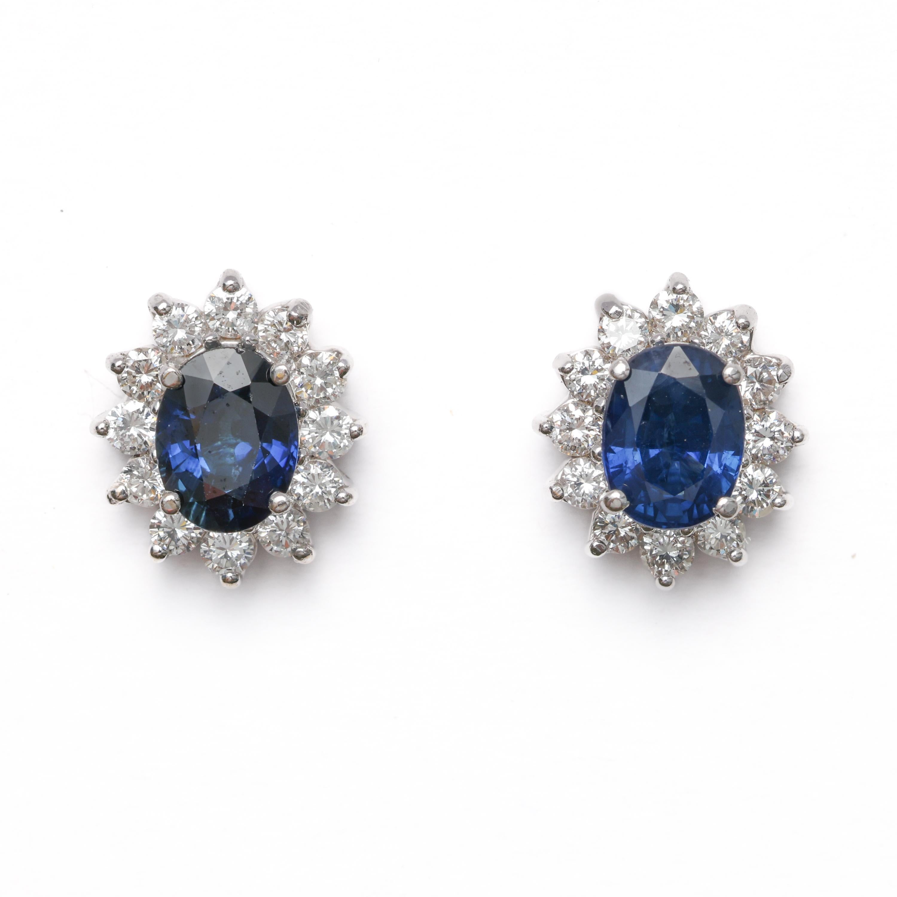 Sapphire & Diamond Stud Earrings 18K Circa 1990s 1