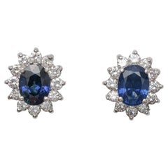 Vintage Sapphire & Diamond Stud Earrings 18K Circa 1990s