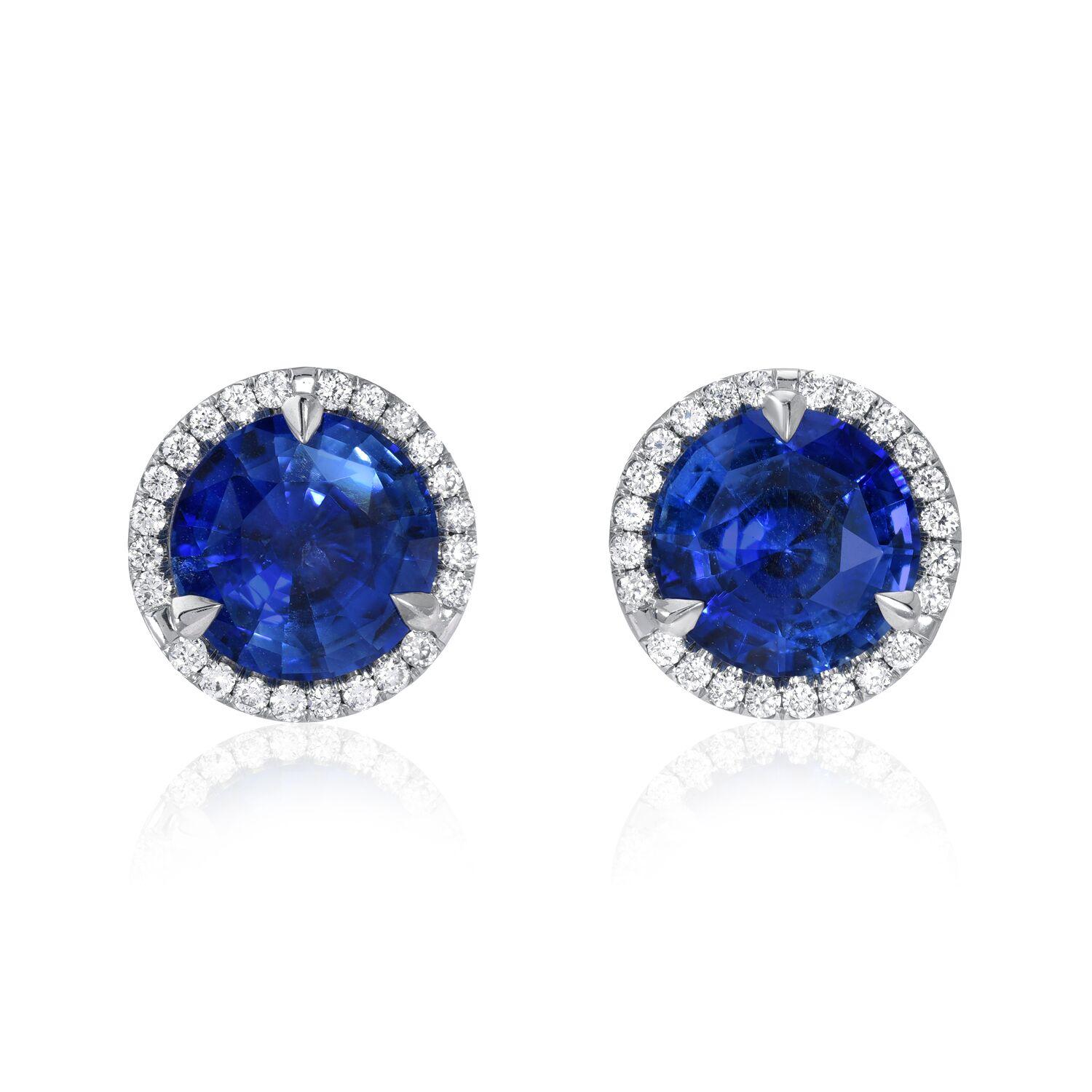 Modern Sapphire Diamond Stud Earrings 2.19 Carat