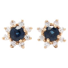 Sapphire Diamond Stud Earrings, Sapphire Diamond Halo Earrings, Simple Sapphire