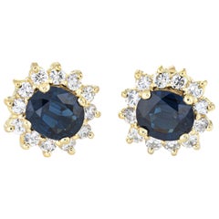 Sapphire Diamond Stud Earrings Vintage 14 Karat Gold Estate Fine Jewelry Oval Sapphire Diamond Stud Earrings Vintage 14 Karat Gold Estate Fine Jewelry Oval