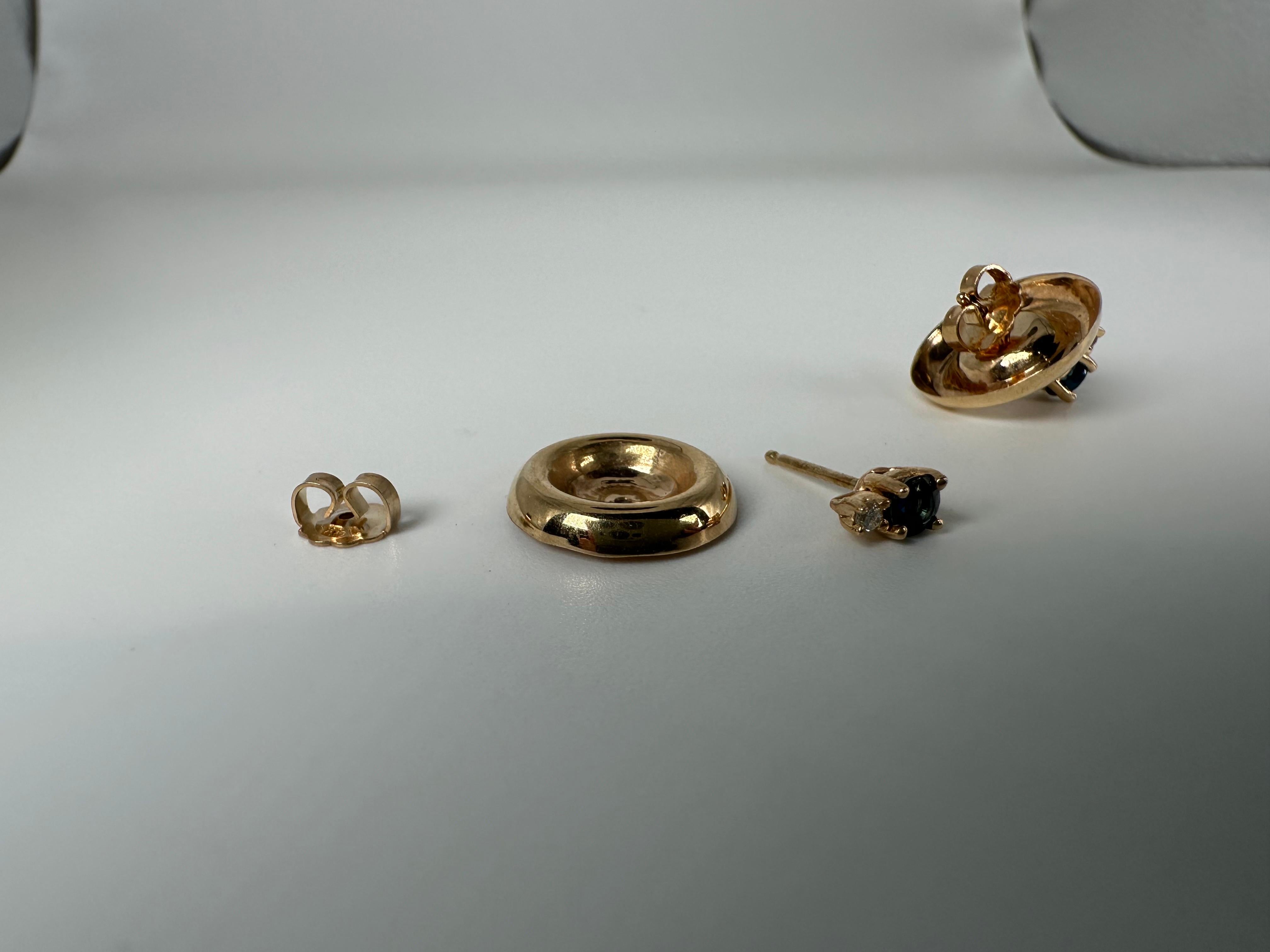 Women's or Men's Sapphire Diamond studs and jackets 14KT gold For Sale