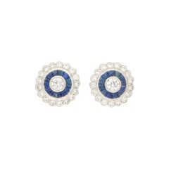 Boucles d'oreilles style cible en saphirs et diamants