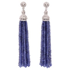 Sapphire Diamond Tassel Earrings 150 Carat 18 Karat White Gold