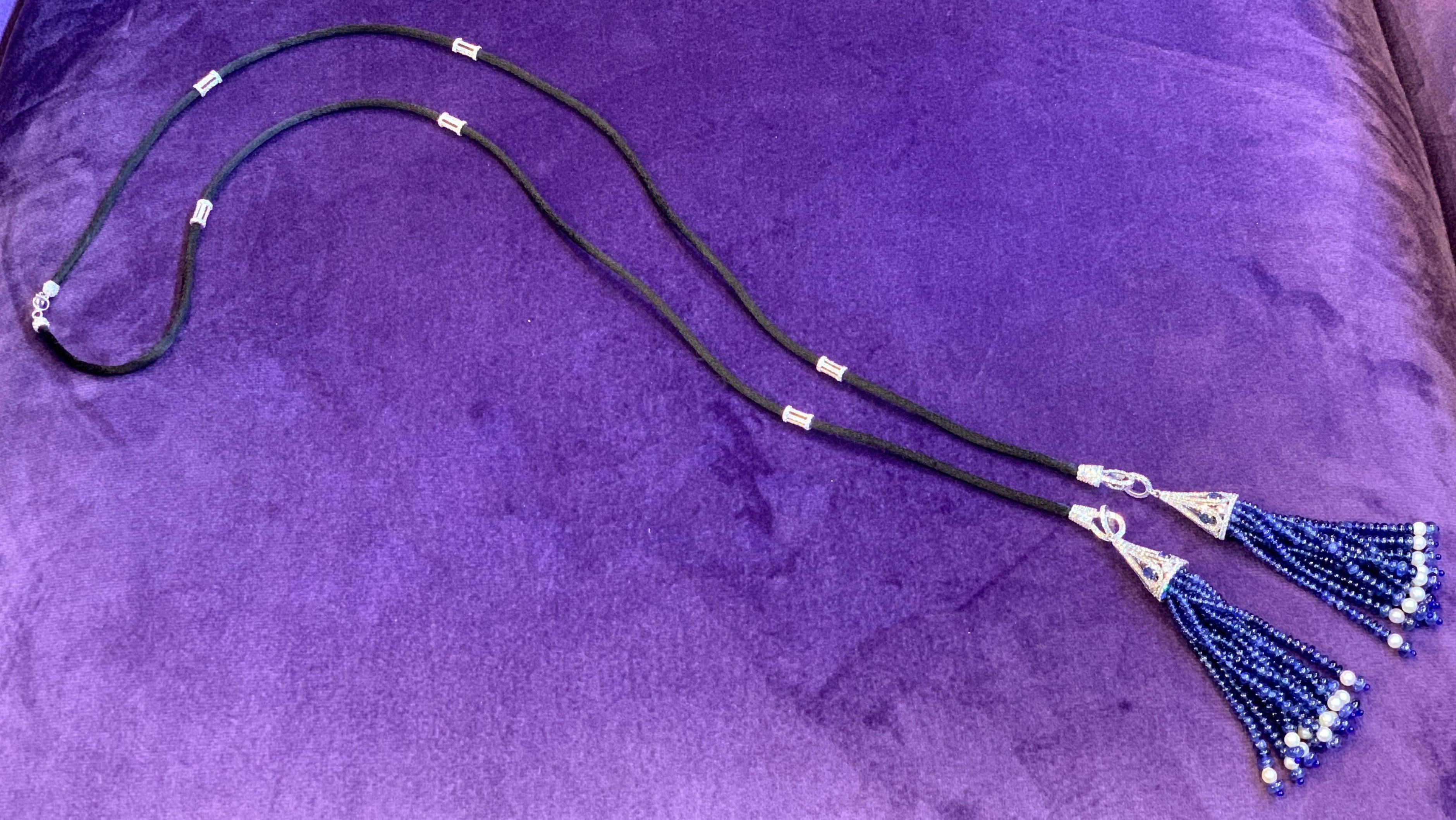 Saphir und Diamant Quastenhalsband Halskette im Angebot 4