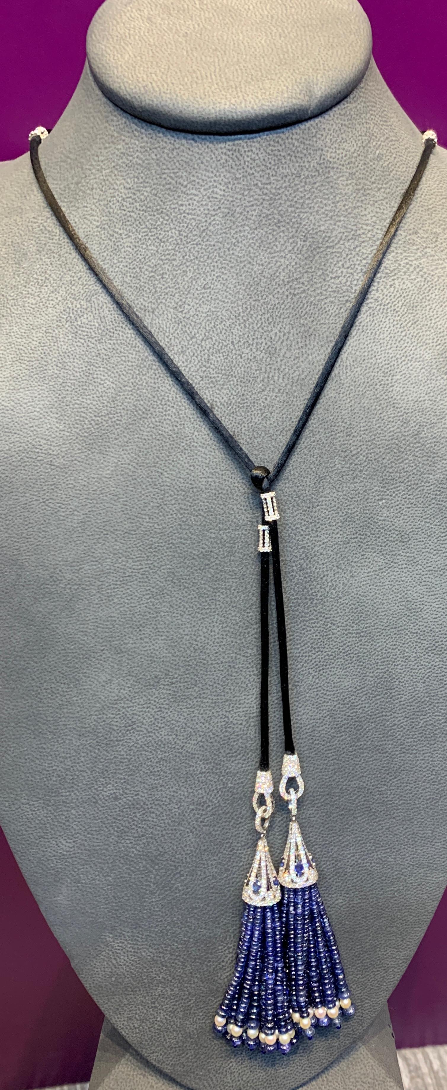 Sapphire and Diamond Tassel Lariat Necklace For Sale 3