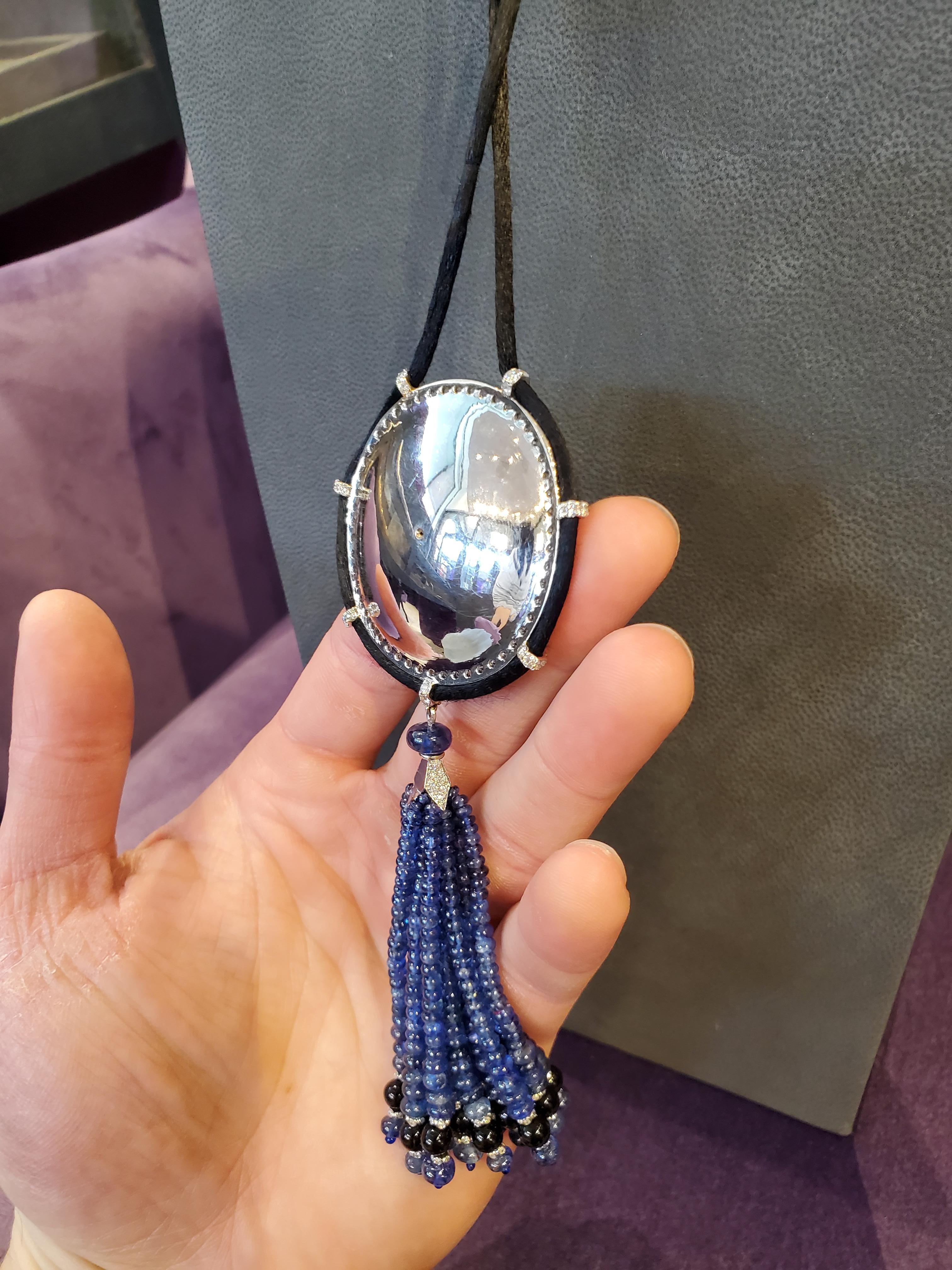 Women's or Men's Sapphire & Diamond Tassel Necklace For Sale