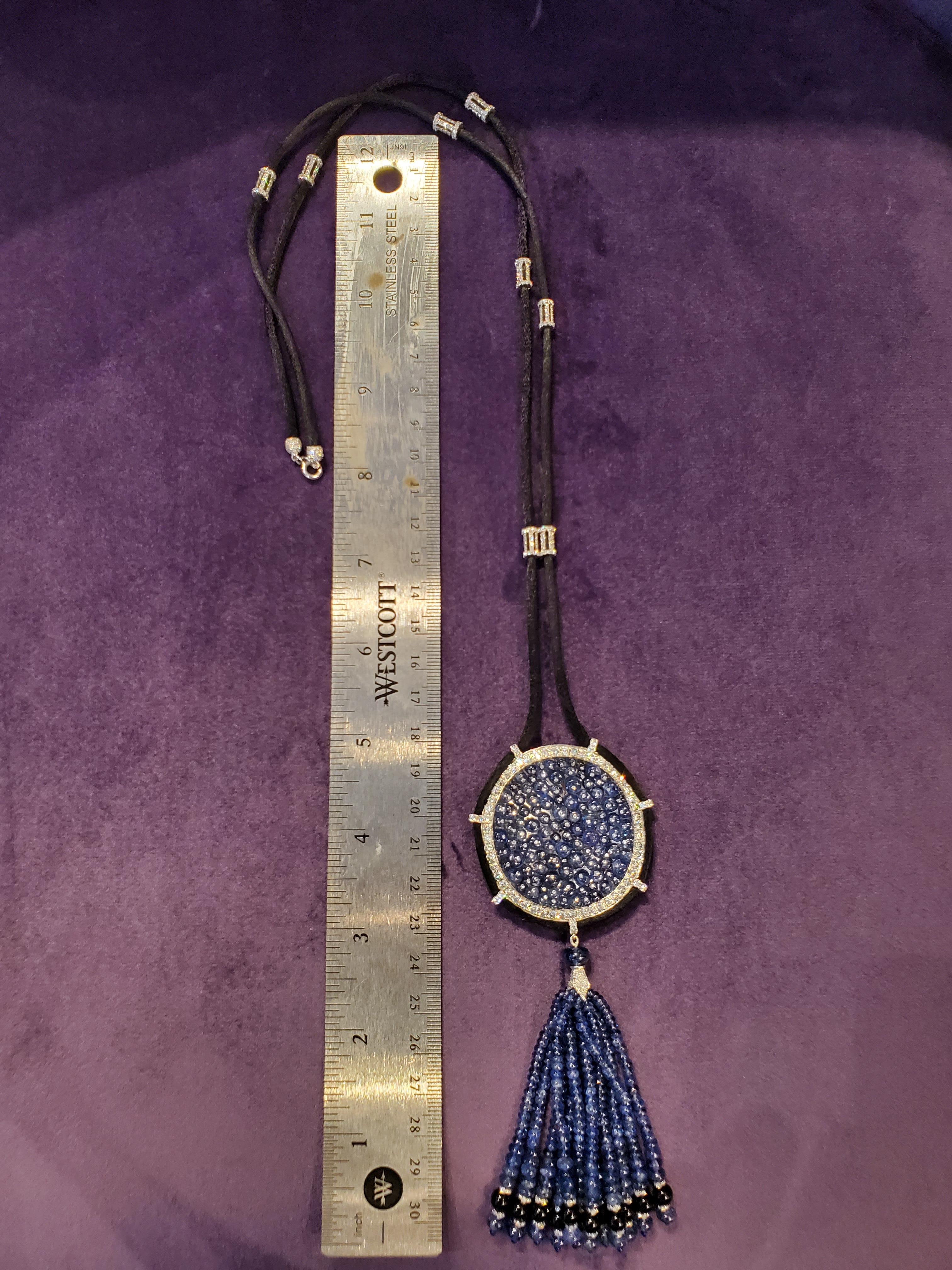 Sapphire & Diamond Tassel Necklace For Sale 1