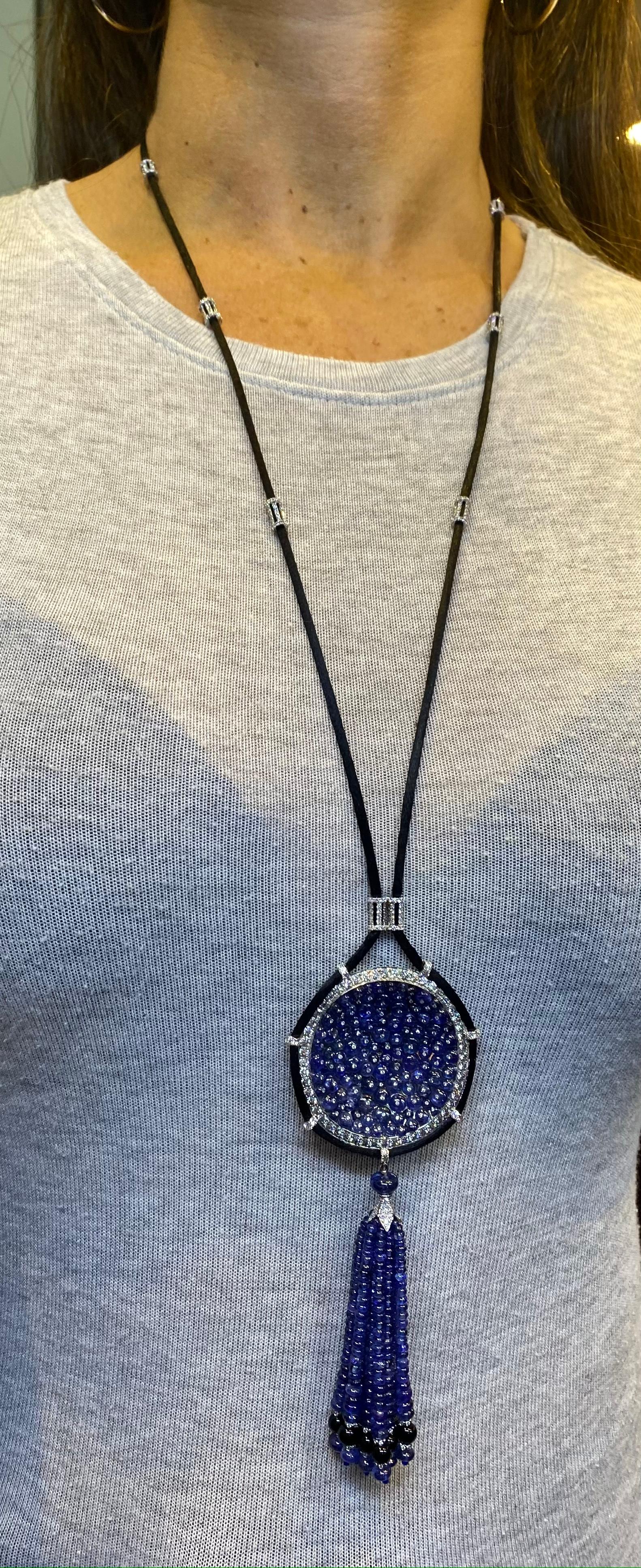 Sapphire & Diamond Tassel Necklace For Sale 4