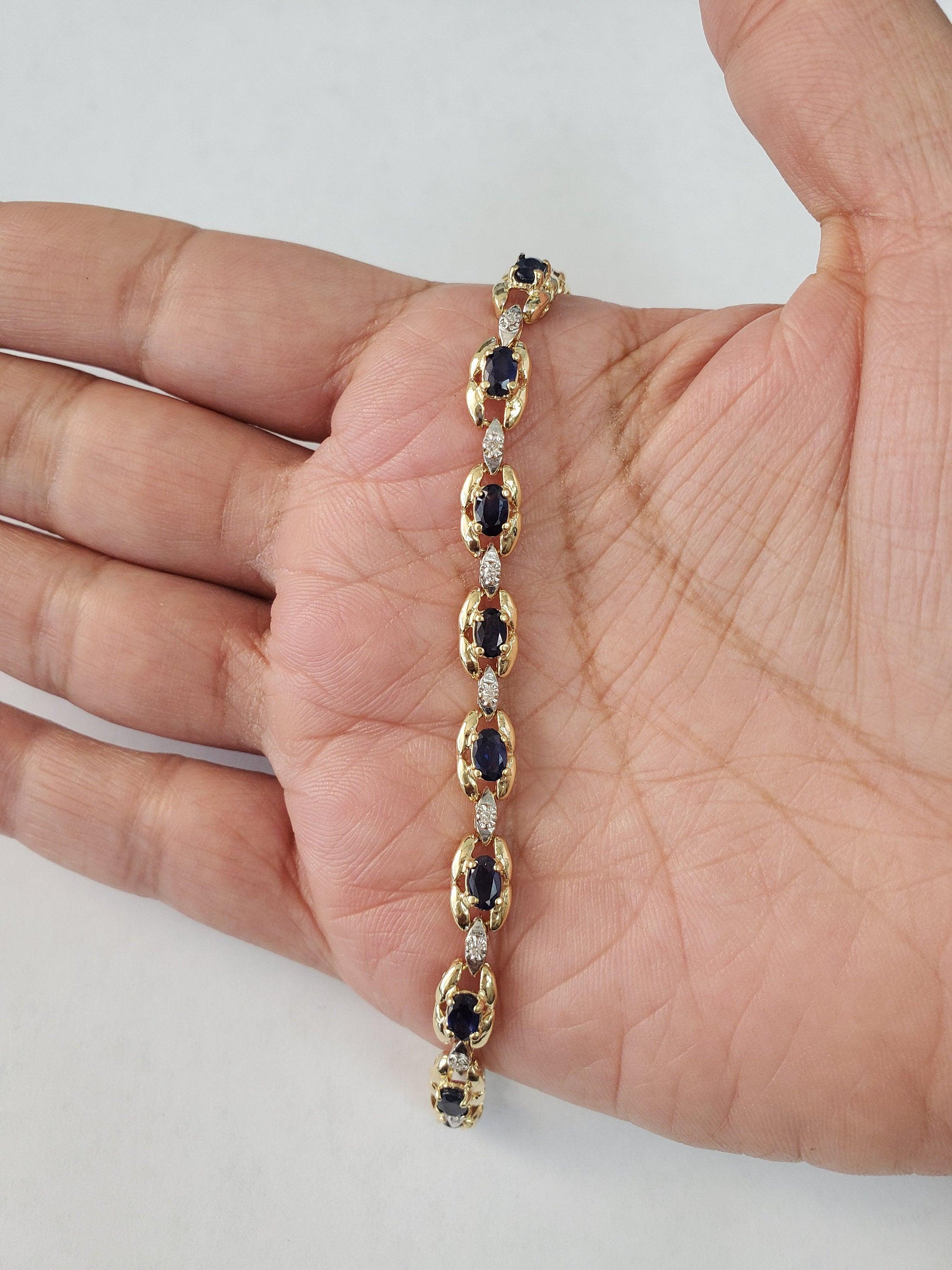Saphir-Diamant-Tennisarmband 2,15cttw 14k Gelbgold (Ovalschliff) im Angebot