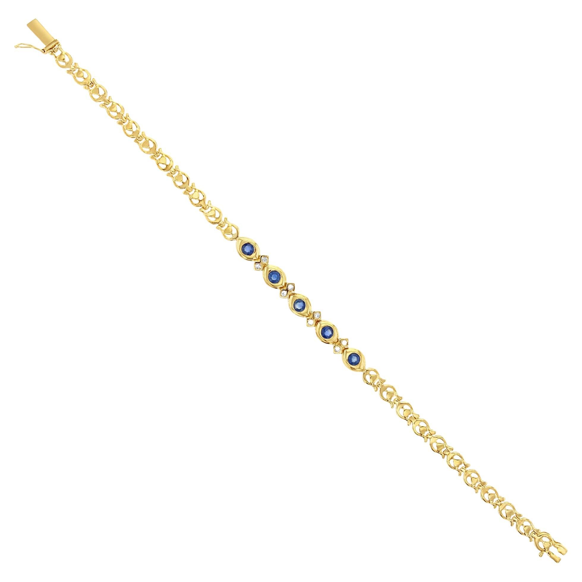 Bracelet de tennis saphir diamant .75cttw or jaune 14k