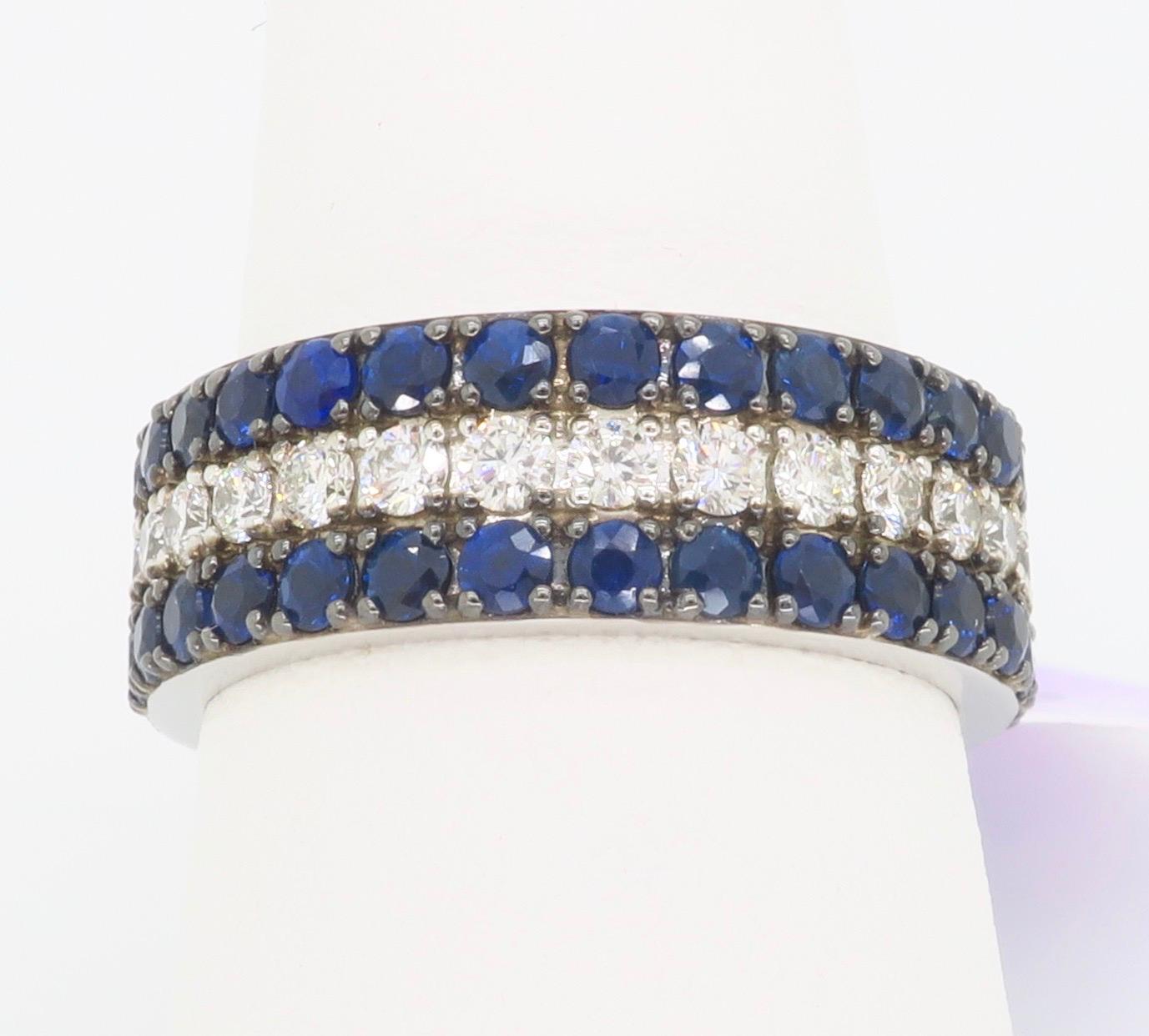 New, with tags, EFFY Blue Sapphire & Diamond three-quarter eternity ring. 

Gemstone: Blue Sapphire & Diamond
Diamond Carat Weight: .68CTW
Diamond Cut: Round Cut Diamonds
Sapphire Carat Weight: 2.19CTW
Metal: 14K White Gold
Stamped: 