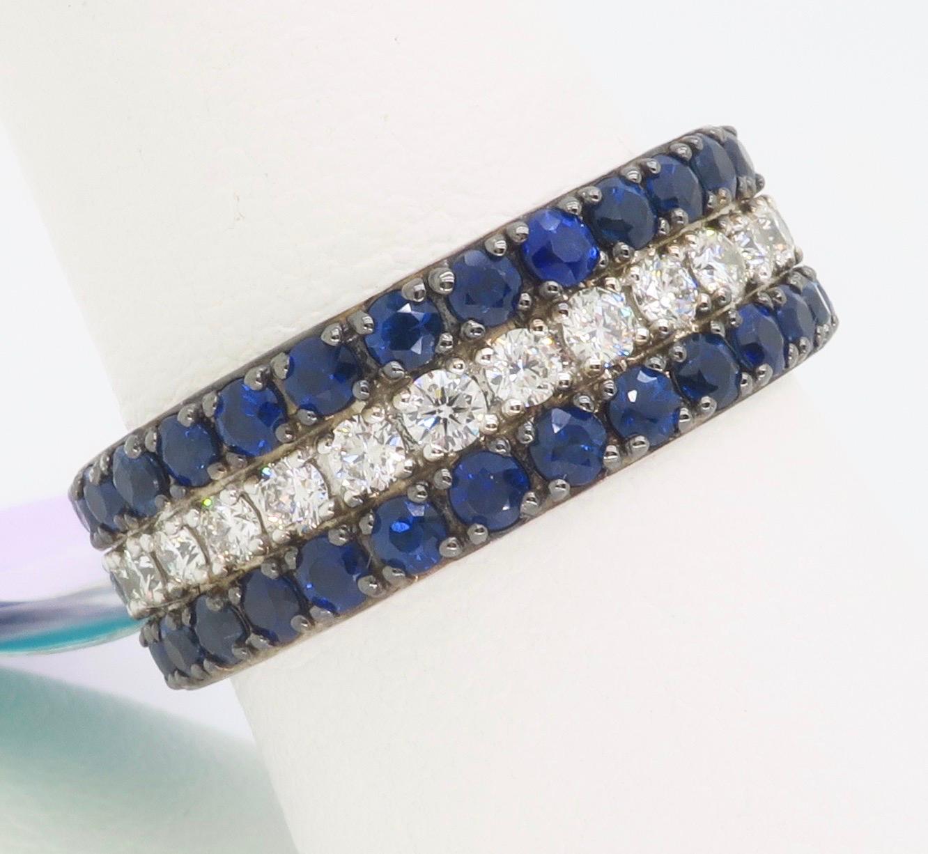 Sapphire & Diamond Three-Quarter Eternity Band In New Condition In Webster, NY