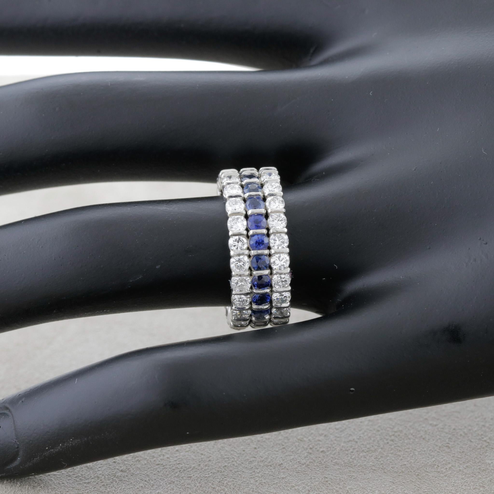 Dreireihiger Platin-Eternity-Ring mit Saphiren im Zustand „Neu“ in Beverly Hills, CA