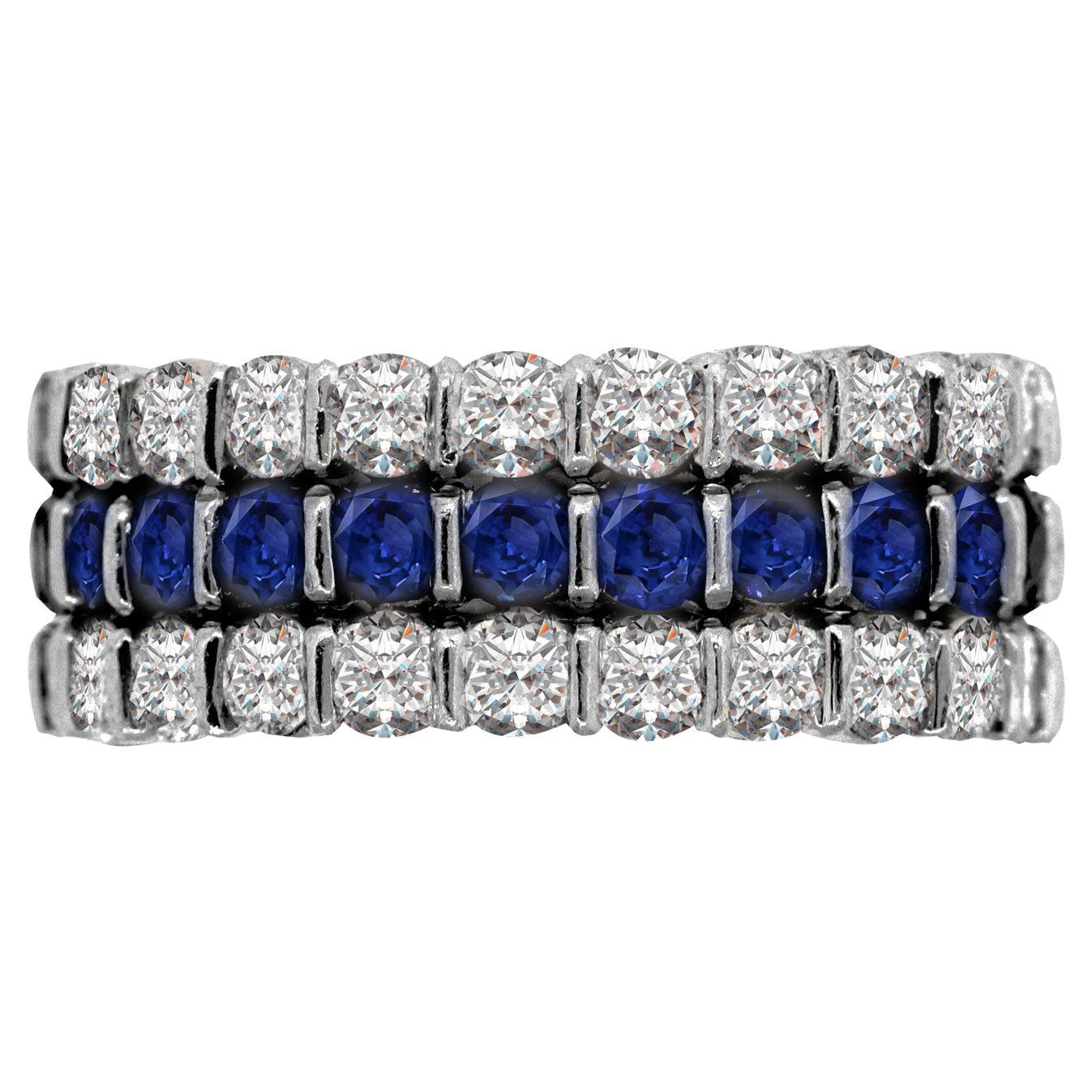 Sapphire Diamond Three-Row Platinum Eternity Band Ring