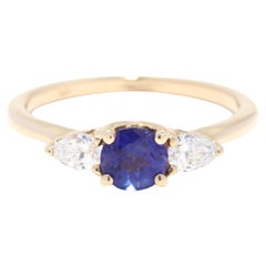 Sapphire Diamond Three Stone Ring, 14K Yellow Gold, Ring Size 5.5