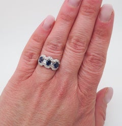 Sapphire & Diamond Three Stone Ring in 18k White Gold