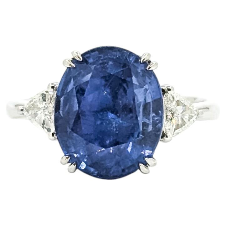 Sapphire & Diamond Three Stone Ring in 18k White Gold