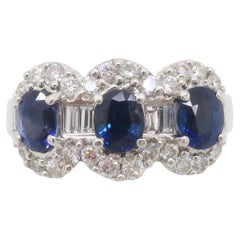 Sapphire & Diamond Three Stone Ring in 18k White Gold