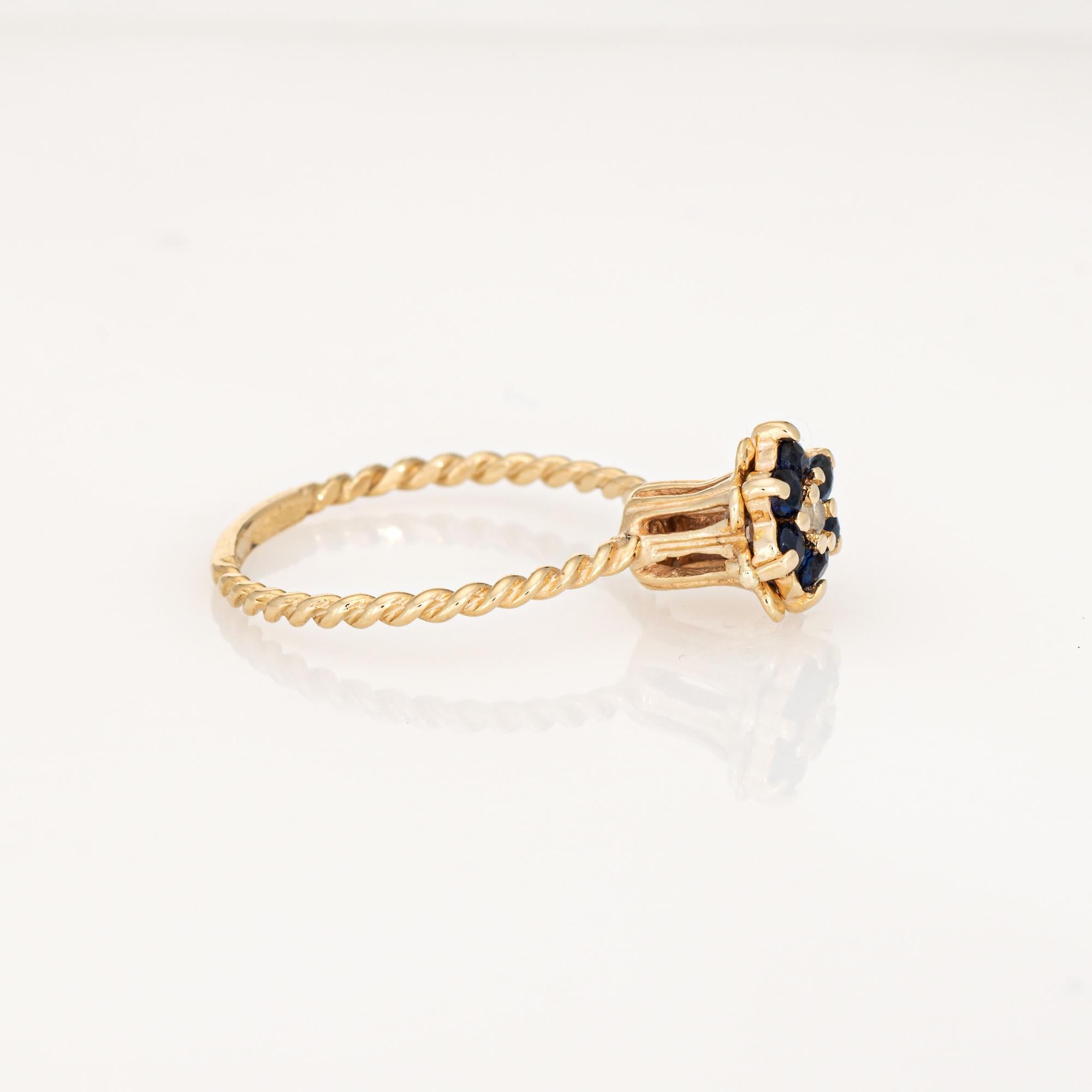 Moderno Anello a tulipano con zaffiro e diamante Sz 5.5 Vintage in oro giallo 14k Gioielli a fascia impilabili in vendita