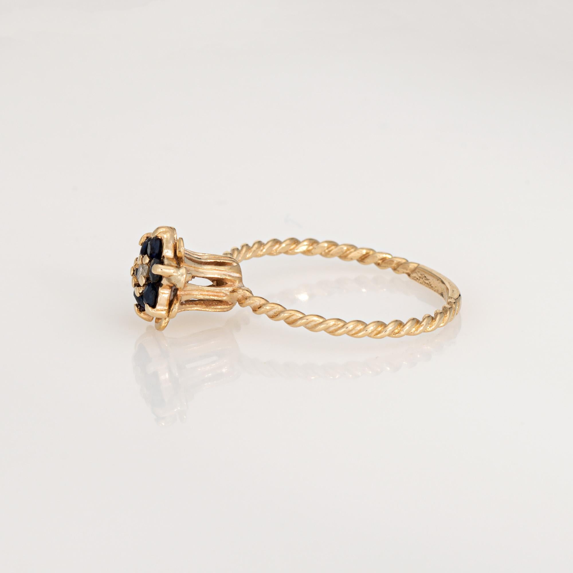 Taglio rotondo Anello a tulipano con zaffiro e diamante Sz 5.5 Vintage in oro giallo 14k Gioielli a fascia impilabili in vendita