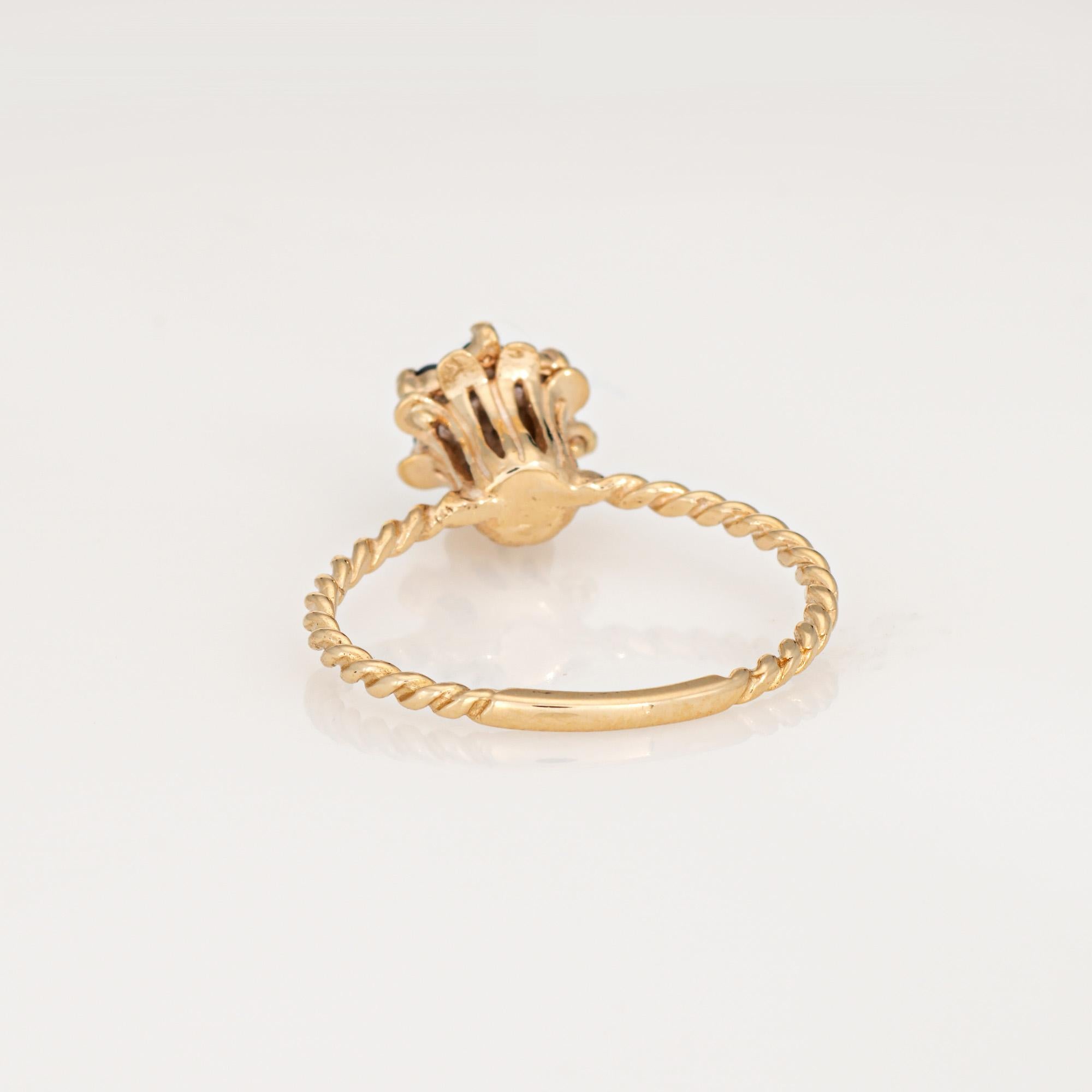 Anello a tulipano con zaffiro e diamante Sz 5.5 Vintage in oro giallo 14k Gioielli a fascia impilabili In condizioni buone in vendita a Torrance, CA