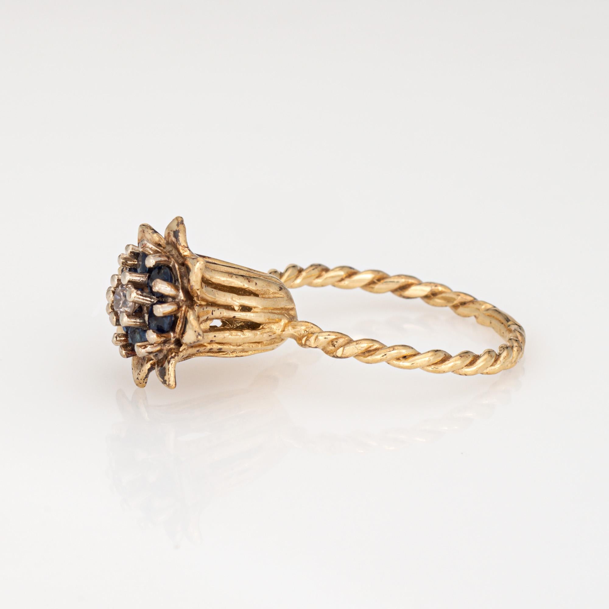 Taglio rotondo Sapphire Diamond Tulip Ring Vintage 14k Yellow Gold Stacking Band Estate Jewelry in vendita