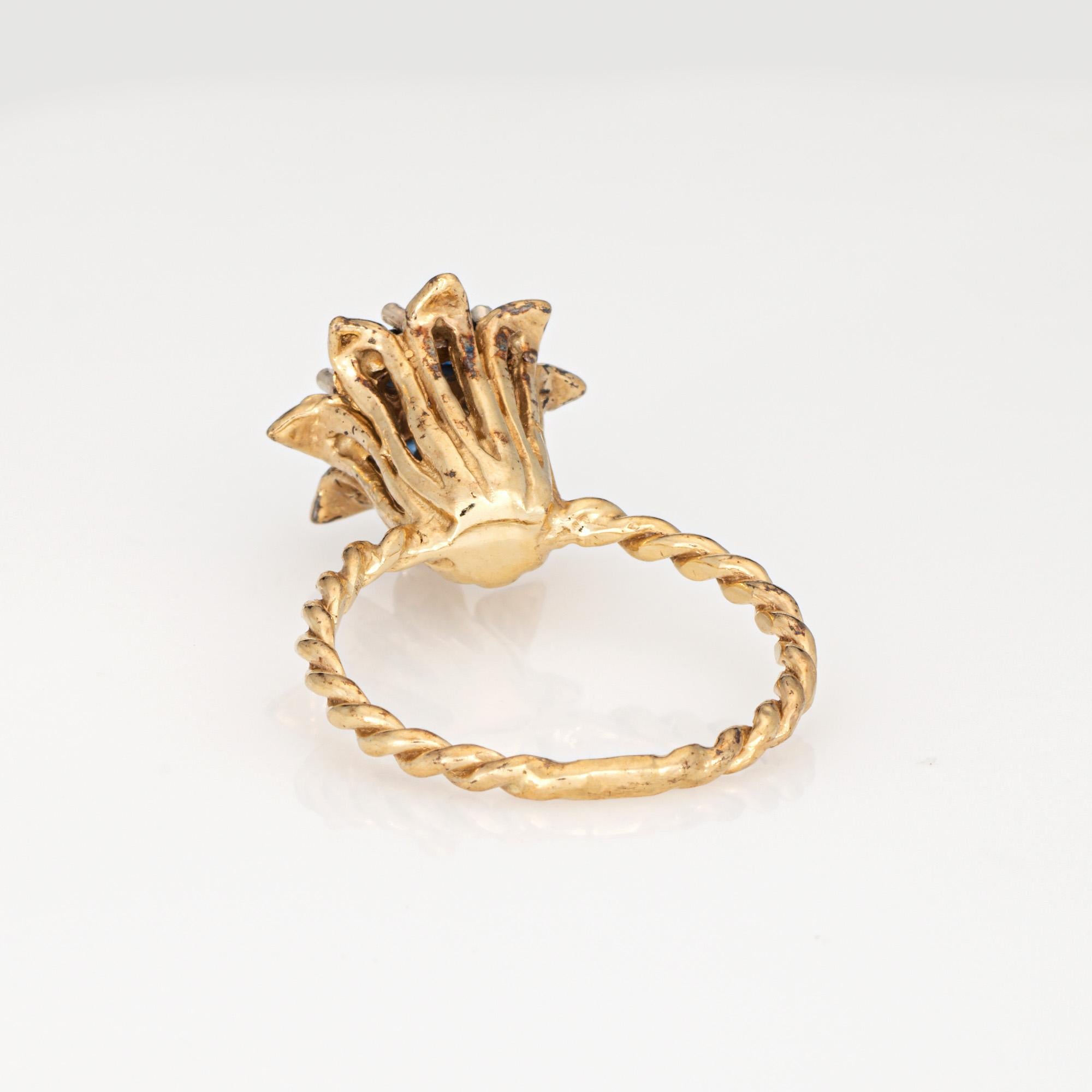 Sapphire Diamond Tulip Ring Vintage 14k Yellow Gold Stacking Band Estate Jewelry In condizioni buone in vendita a Torrance, CA