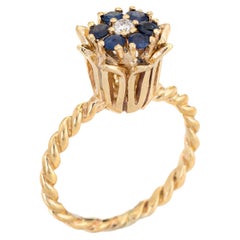 Sapphire Diamond Tulip Ring Vintage 14k Yellow Gold Stacking Band Estate Jewelry