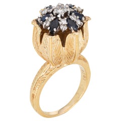 Saphir Diamant Tulip Ring Vintage 18k Gelbgold Stacking Band Sz 5.75 