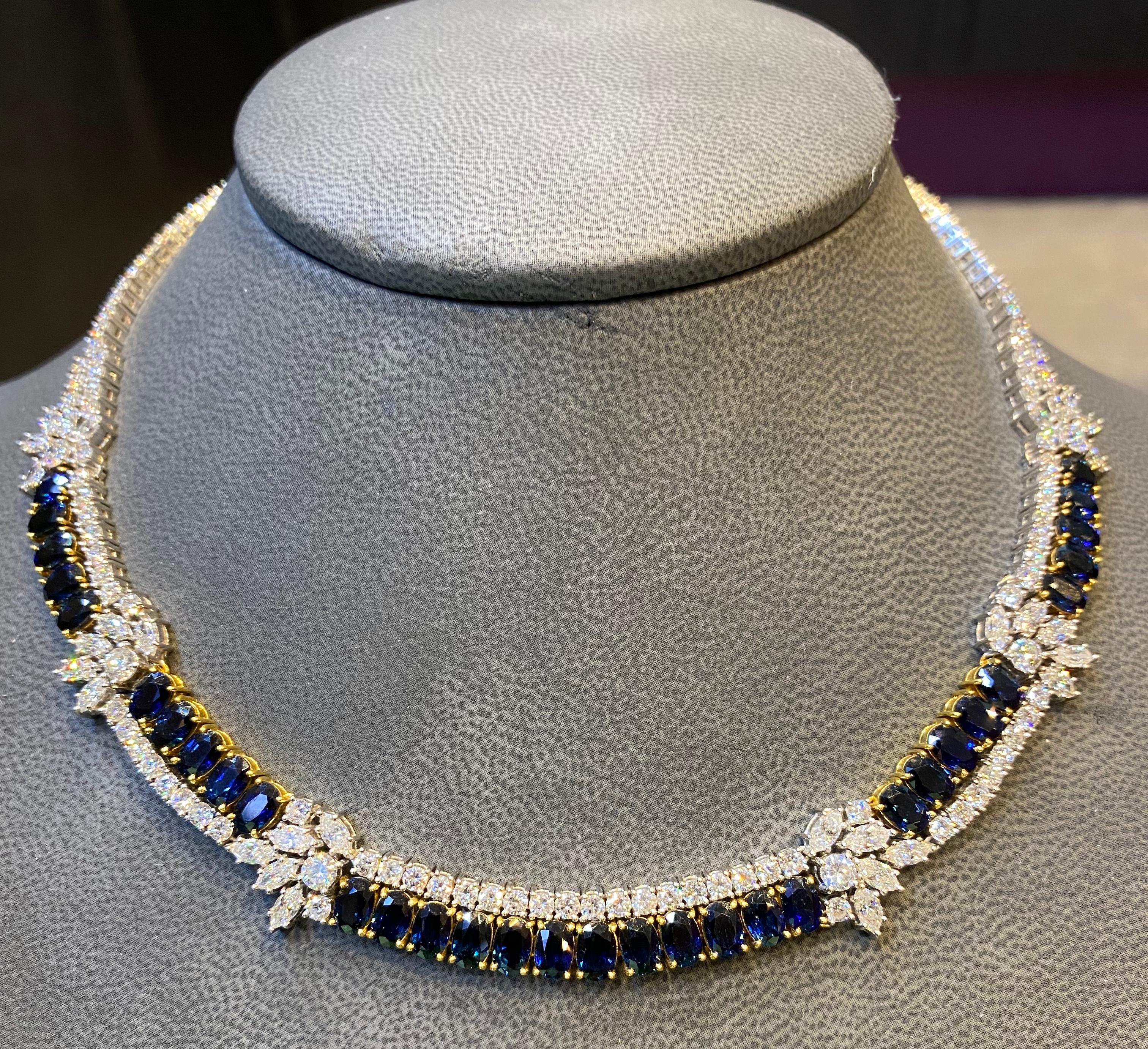 Oval Cut Sapphire & Diamond Two Row Necklace For Sale