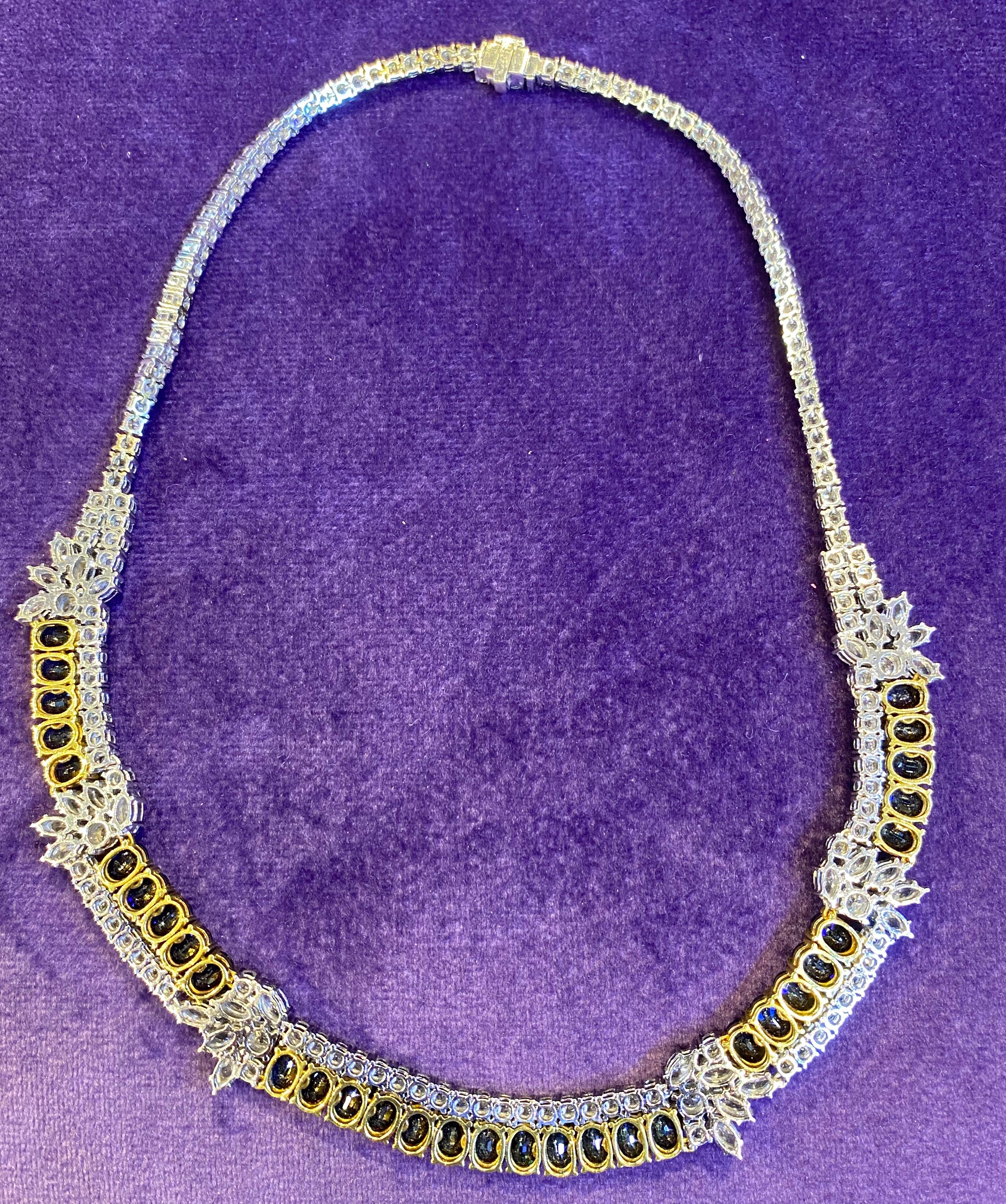 Women's or Men's Sapphire & Diamond Two Row Necklace For Sale