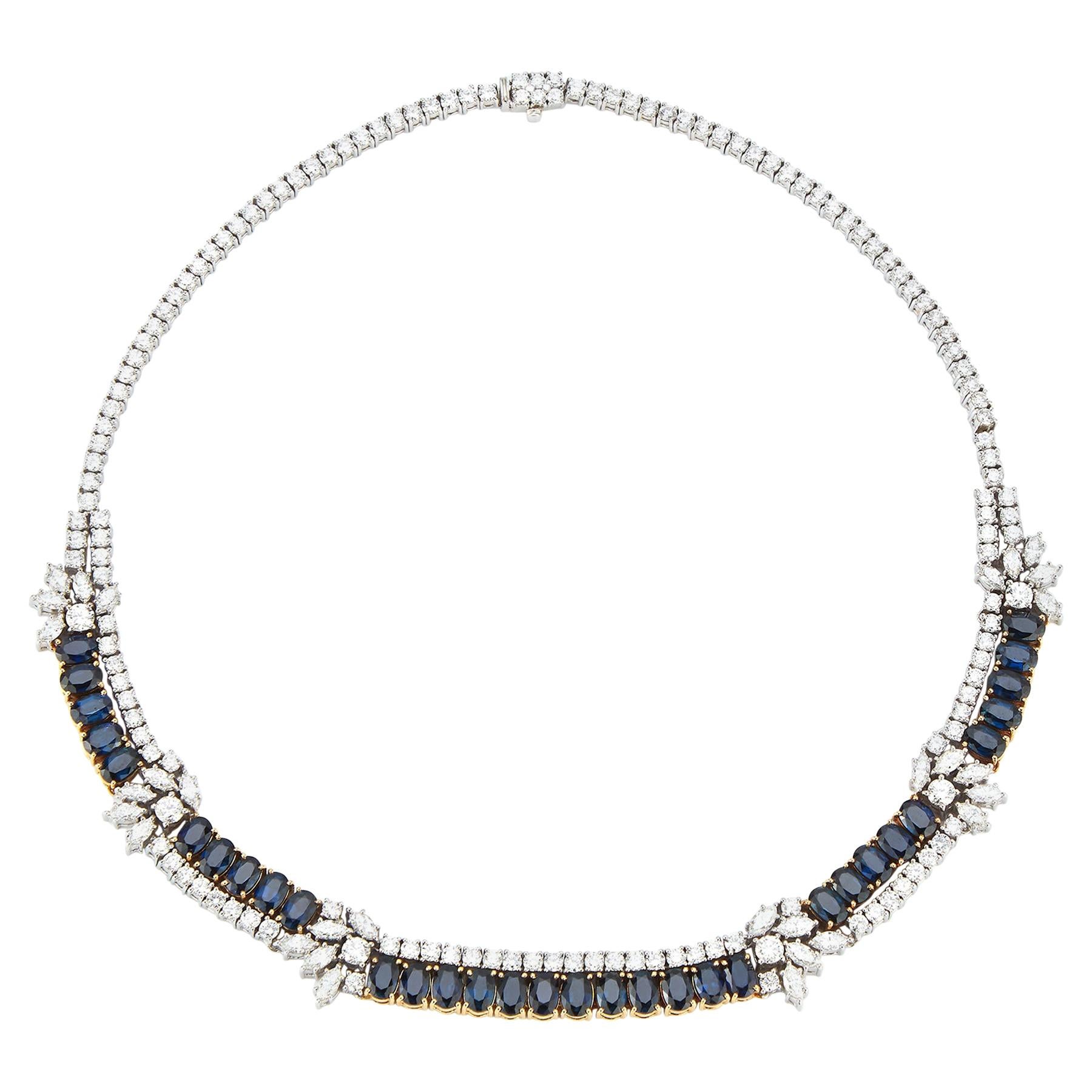 Sapphire & Diamond Two Row Necklace For Sale