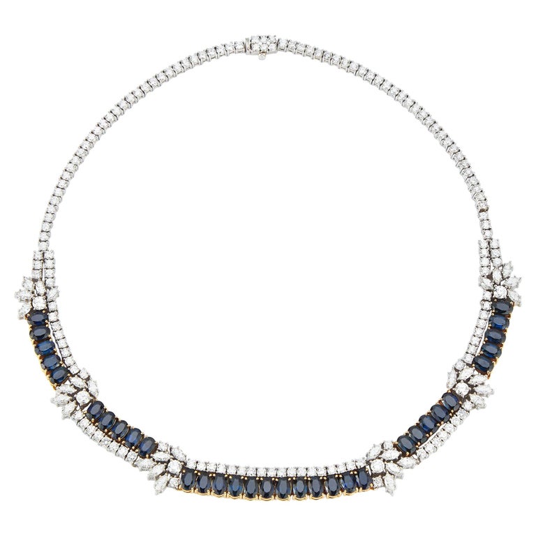 Sapphire and Diamond Two Row Necklace For Sale at 1stDibs
