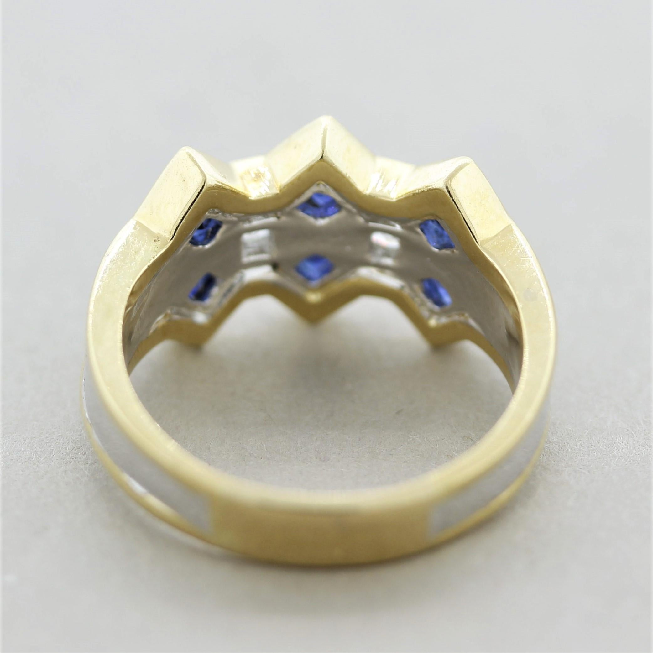 Sapphire Diamond Two-Tone Gold Ring In New Condition For Sale In Beverly Hills, CA