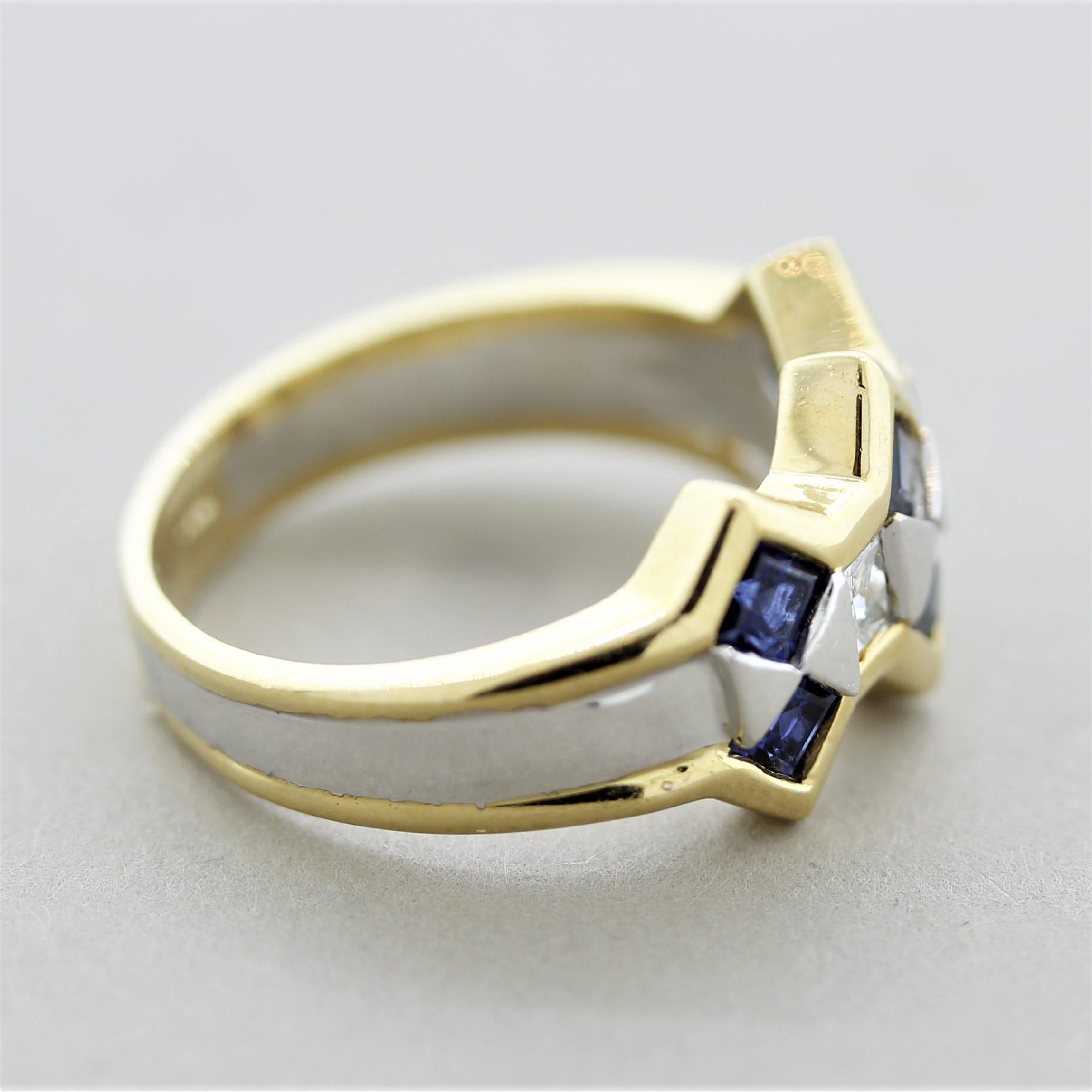 Zweifarbiger Saphir-Diamant-Ring aus Gold Damen im Angebot