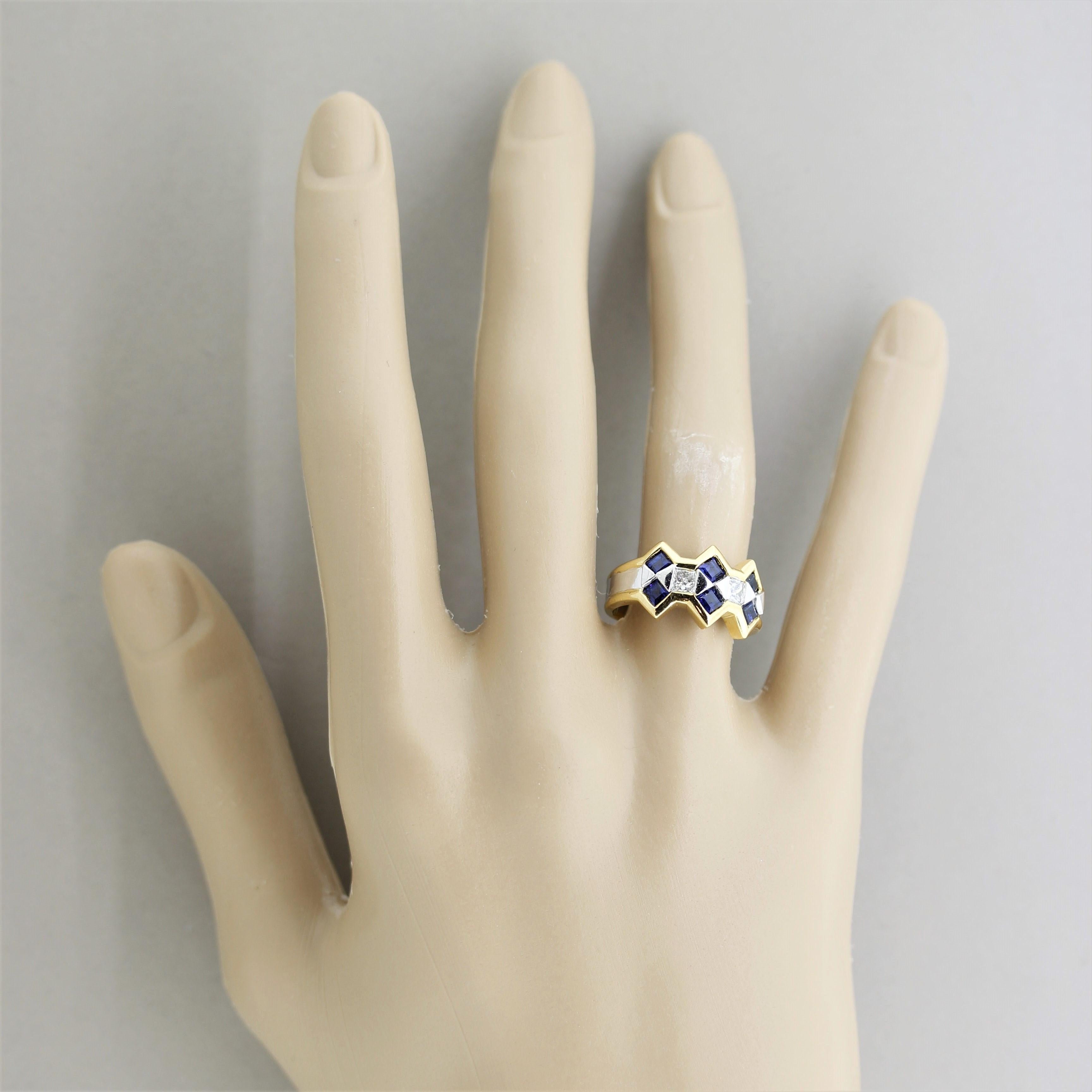 Sapphire Diamond Two-Tone Gold Ring For Sale 1