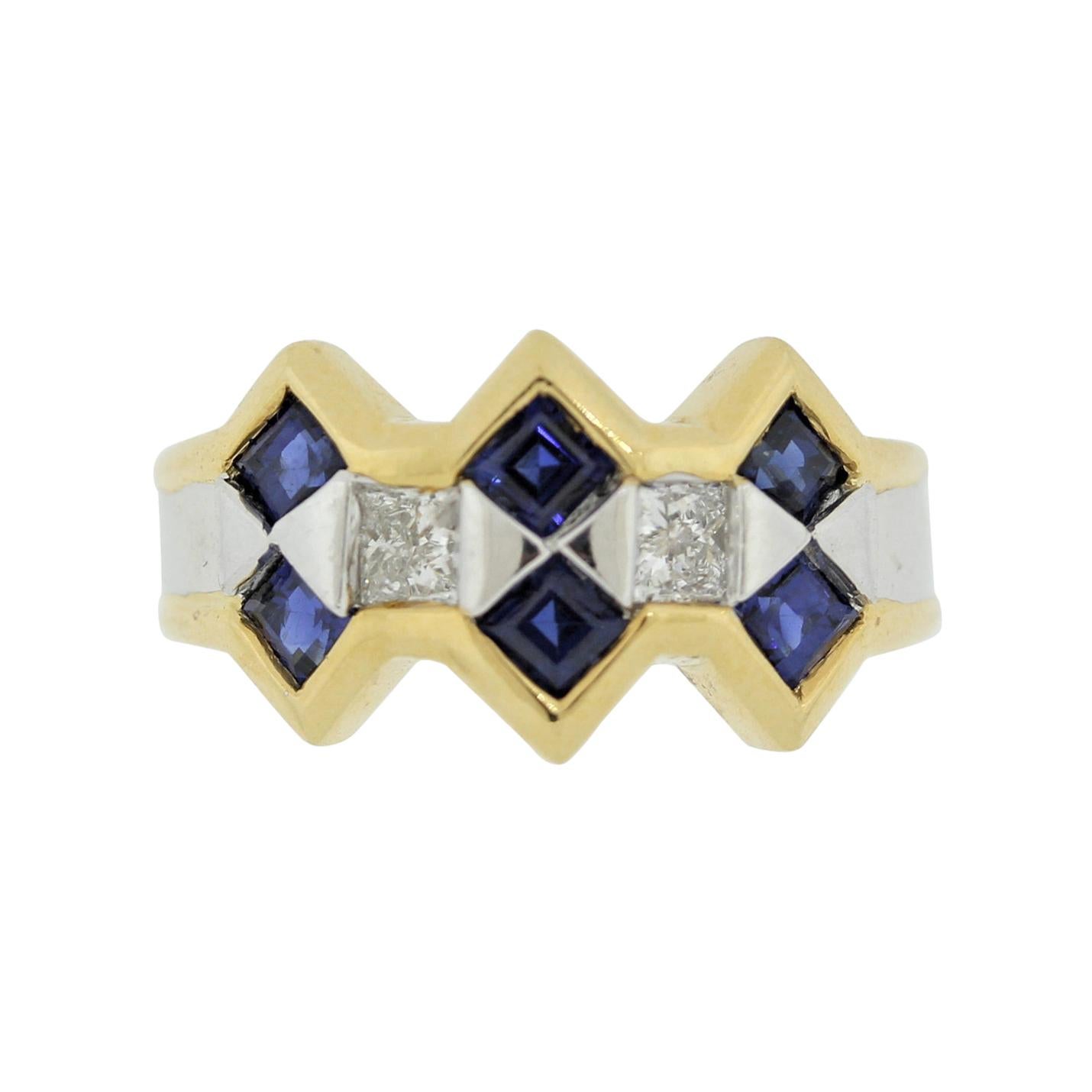 Zweifarbiger Saphir-Diamant-Ring aus Gold