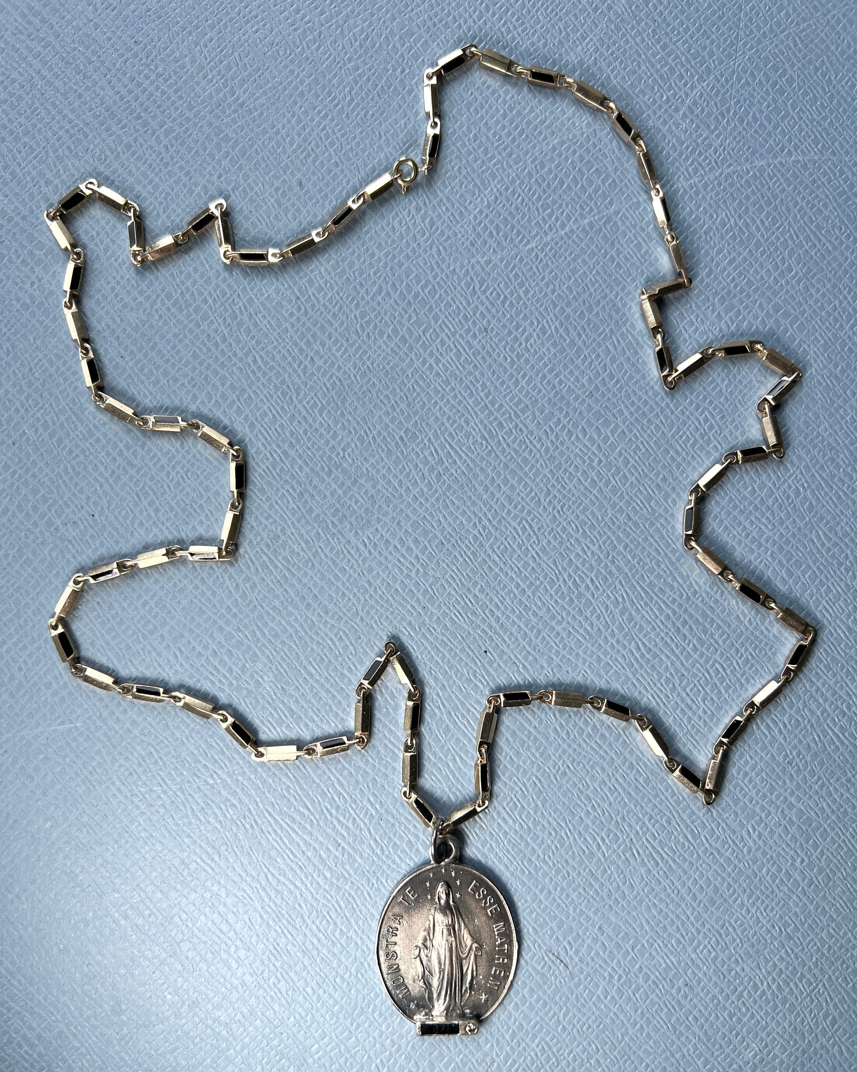 Blue Sapphire White Diamond Virgin Mary Medal Necklace Silver in vendita 5