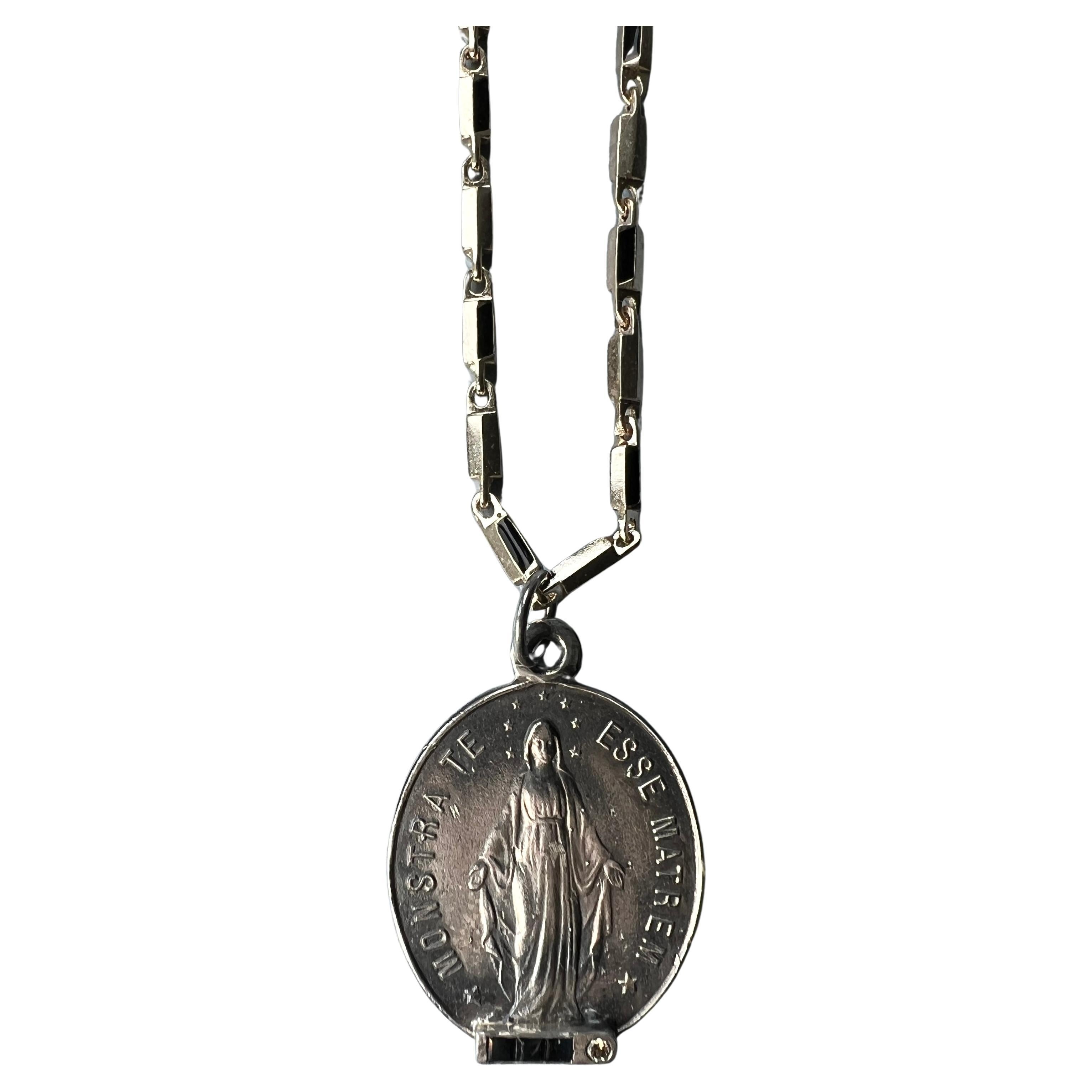 Sapphire Diamond Virgin Mary Medal Gold Plate Chain Necklace