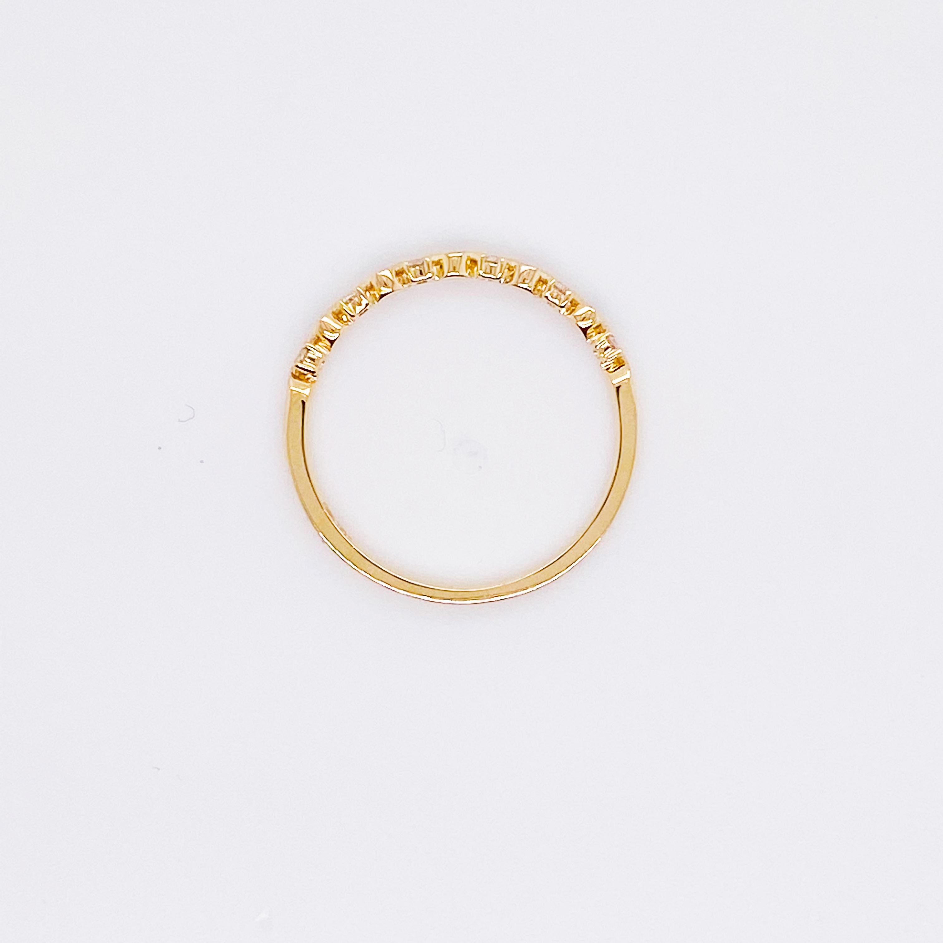 For Sale:  Sapphire & Diamond Wave Band 14K Yellow Gold Milgrain Stackable Ring 8