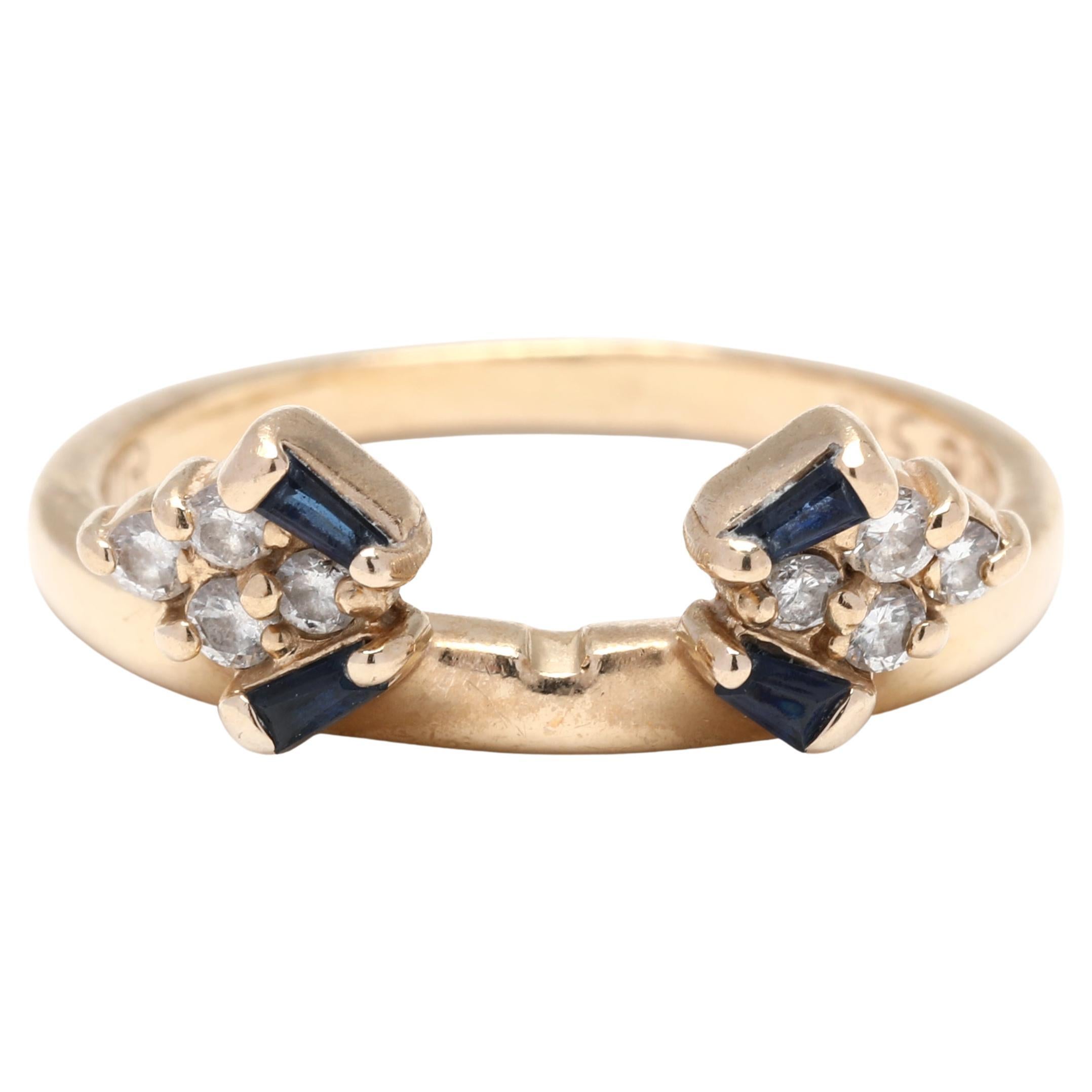 Sapphire Diamond Wedding Ring Wrap, 14K Yellow Gold, Diamond Sapphire Cluster 