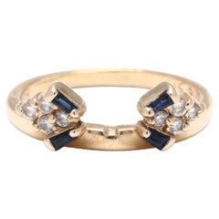 Vintage Sapphire Diamond Wedding Ring Wrap, 14K Yellow Gold, Diamond Sapphire Cluster 
