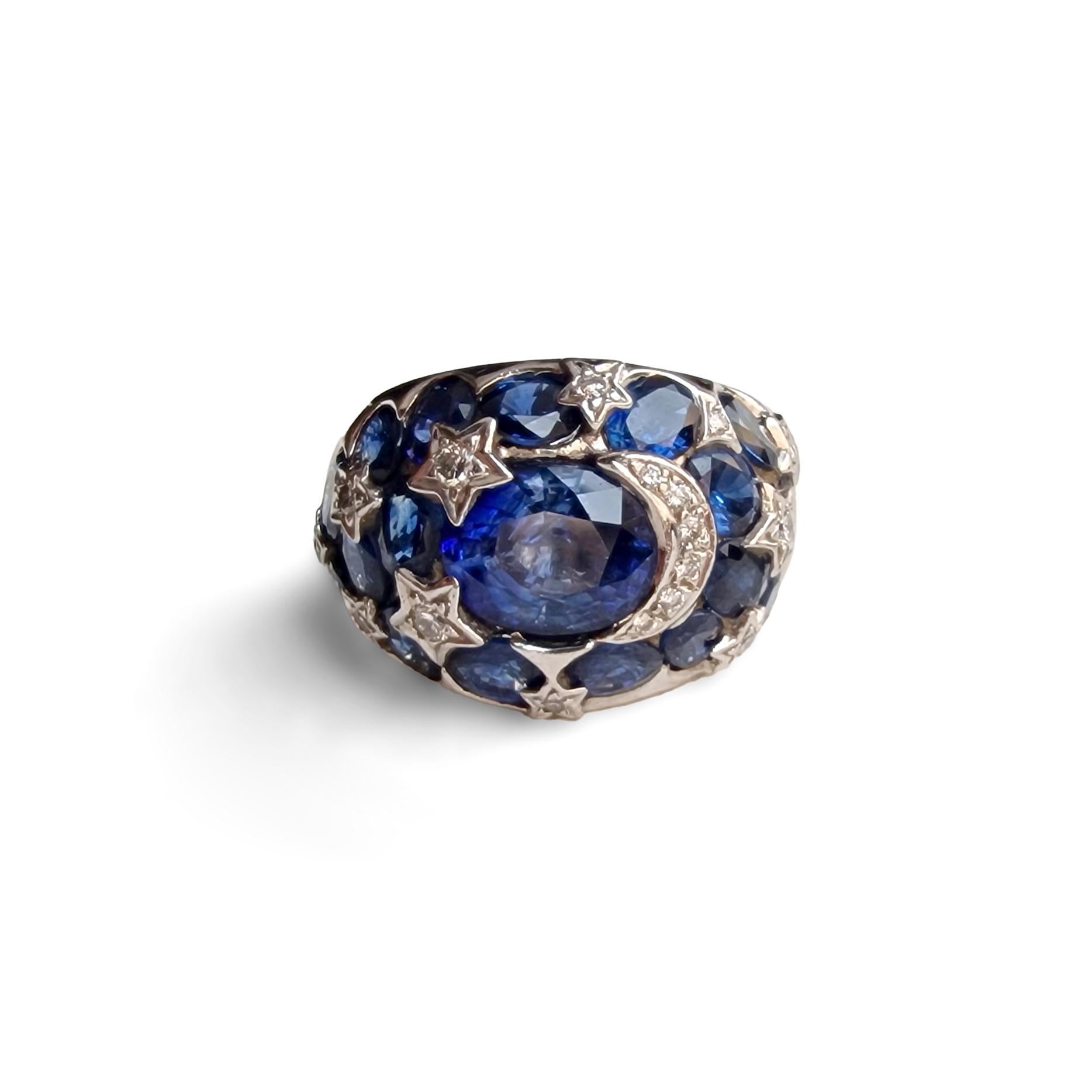 Sapphire Diamond White Gold 18k Ring In Good Condition For Sale In Geneva, CH
