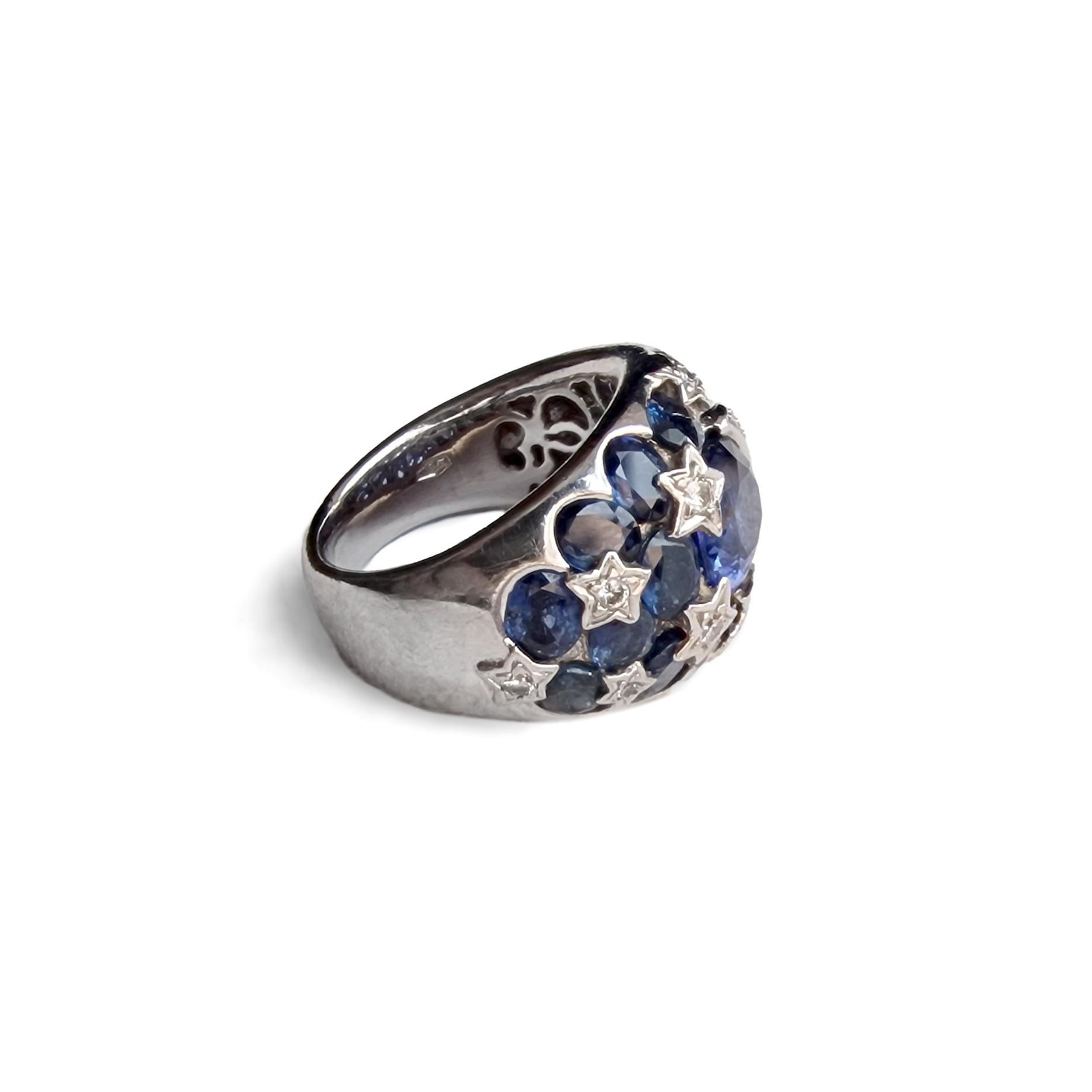 Women's or Men's Sapphire Diamond White Gold 18k Ring For Sale