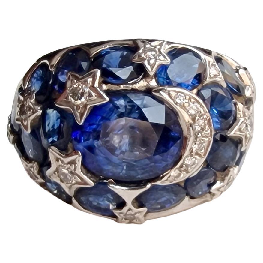 Sapphire Diamond White Gold 18k Ring For Sale
