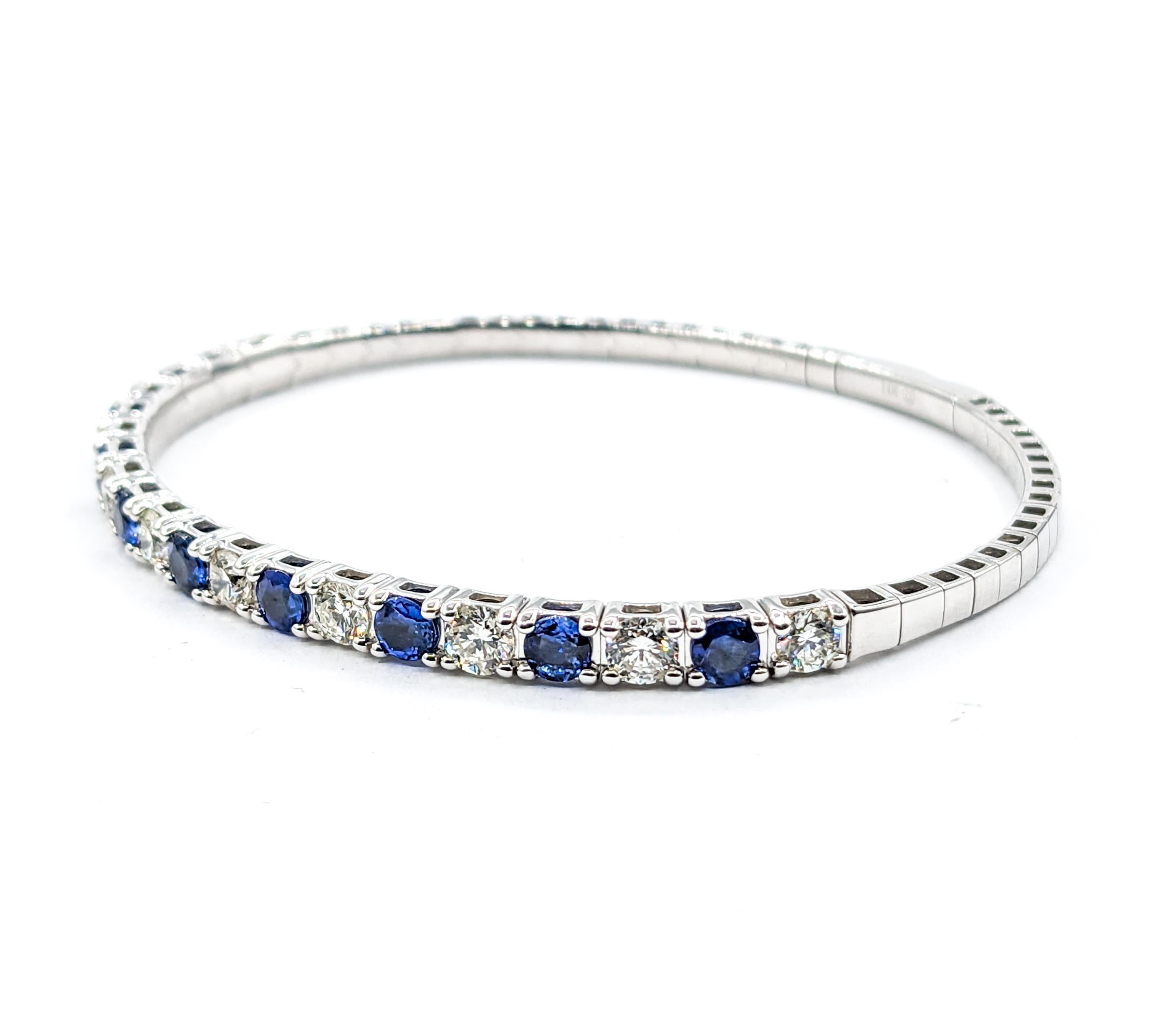 Women's Sapphire & Diamond White Gold Bangle Bracelet For Sale