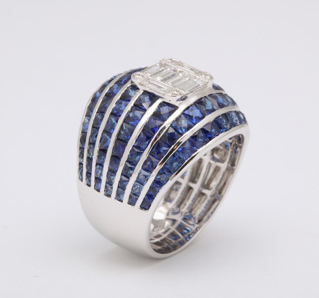 Sapphire Diamond White Gold Bombé Ring In New Condition In Bal Harbour, FL