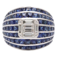 Sapphire Diamond White Gold Bombé Ring