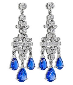 Sapphire Diamond White Gold Chandelier Earrings